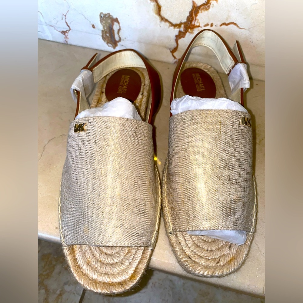 Michael kors fisher espadrille metallic linen pale golf size 8 women - Picture 6 of 8